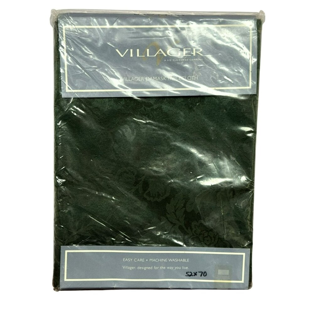 Villager Floral Damask Dark Green Tablecloth 52 X 70" Rectangle Machine Washable